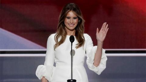 Melania Trump, wife of Republican presidential candidate Donald Trump, delivers a speech at the Republican National Convention.