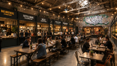 An artist's impression of a food hall inside the shed.