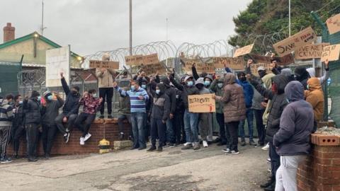 Protestors outside Penally