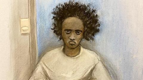 Court artist sketch of Southport stabbings suspect Axel Rudakubana, 18, appearing via videolink during a preparatory hearing at Liverpool Crown Court. 