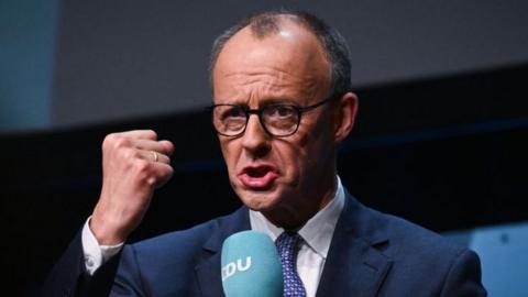 Friedrich Merz at a rally in the city of Oberhausen