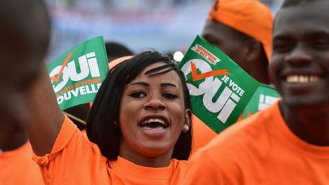 Supporters of the yes-camp at a rally in Abidjan