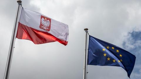 A Polish and European Union flag
