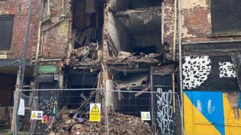 A collapsed building on lower Kirkgate in Leeds