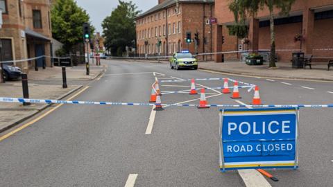 A police cordon in Oakham, Rutland