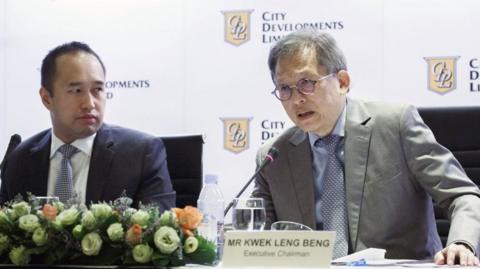 Kwek Leng Beng, chairman of City Developments Ltd., right, and Sherman Kwek, chief executive officer, during a news conference in Singapore in 2019