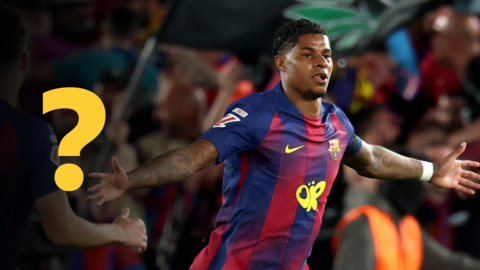 Marcus Rashford celebrating a Barcelona goal