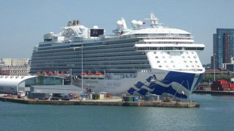 A cruise ship at the Ocean Cruise Terminal