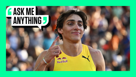 Armand Duplantis holds his finger up
