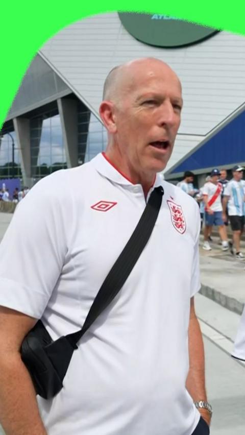 England fan outside the Atlanta Stadium ahead of World Cup semi-final