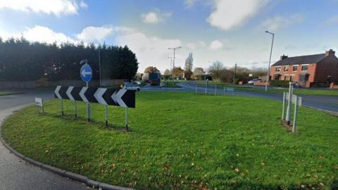 Roundabout on A582 where Flensburg Way, Farington Road, Croston Road meet