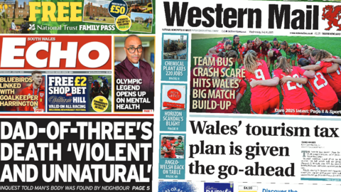 Front page of South Wales Echo and Western Mail side by side