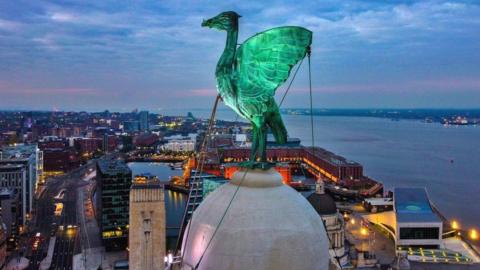 Top of the Royal Liver Building in Liverpool