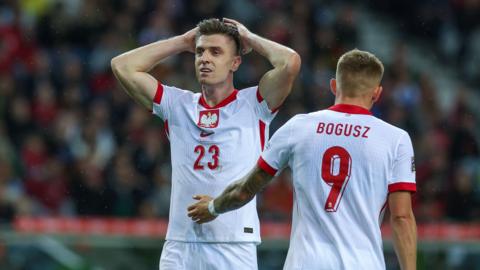 Krzysztof Piatek of Poland reacts to missing a shot during the Nations  League match between Portugal and Poland