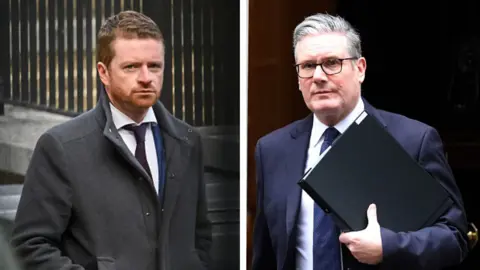 Morgan McSweeney and Keir Starmer both wearing suits in split image.