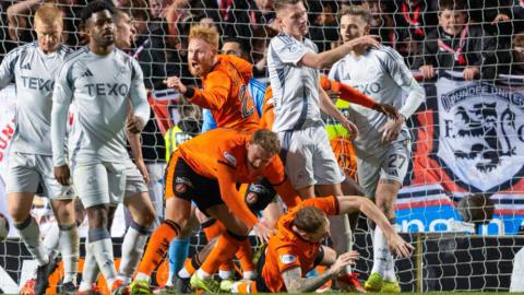 Kevin Holt celebrates scoring for Dundee United