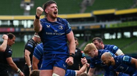 Leinster's Joe McCarthy celebrates