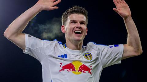 Sam Byram celebrates scoring for Leeds