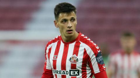 Nazariy Rusyn looks on during match for Sunderland