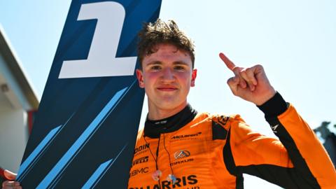Alex Dunne celebrates his victory at Imola
