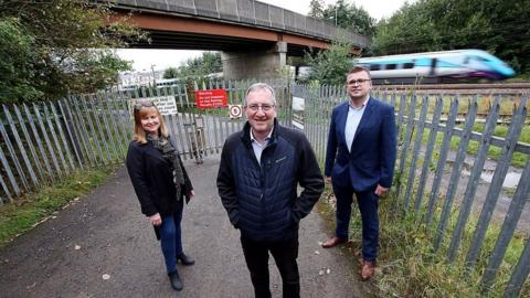 Councillor Elizabeth Scott (left), Sedgefield MP Paul Howell (centre) and Craig MacLennan, the council's transport and infrastructure projects manager