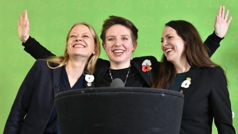 Sian Berry, Carla Denyer and Amelia Womack