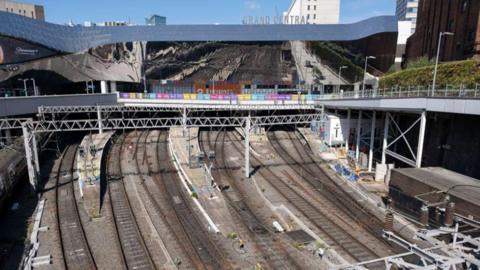 Railway lines at Birmingham New Street train station.