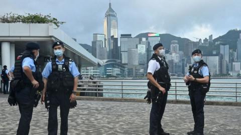 Police keep watch in Hong Kong. Picture taken on 1 October 2022.