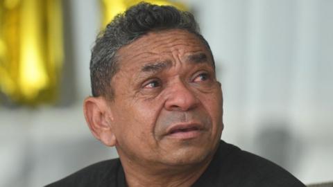 Luis Manuel Diaz, father of Liverpool's forward Luis Diaz, cries during a press conference at his house in Barrancas, Colombia on November 10, 2023.