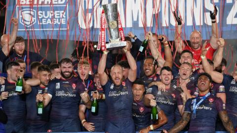 St Helens celebrating their Grand Final win at Old Trafford