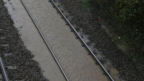 Flooded railway tracks