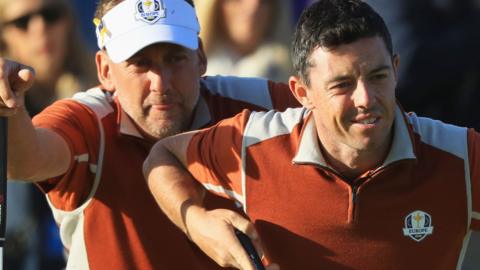 Ian Poulter (left) and Rory McIlroy at the 2018 Ryder Cup