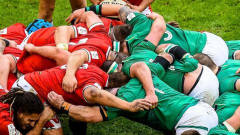 Wales and Ireland pack down in the 2021 Six Nations