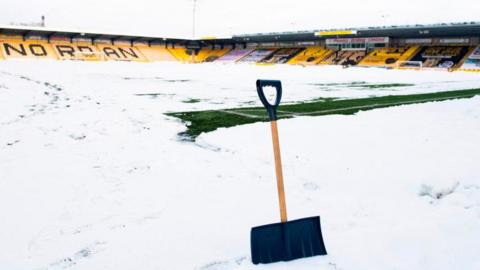 Snow on the pitch at Livingston in January 2021