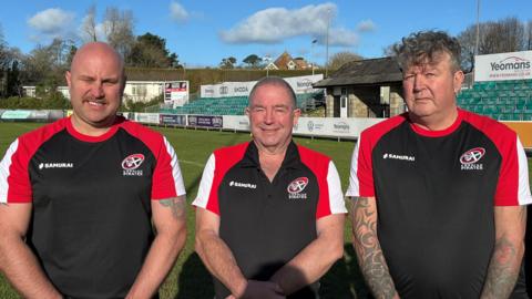 New Cornish Pirates owners Anthony Whyte (left), Phillip Champ (centre) and Lee Miles 