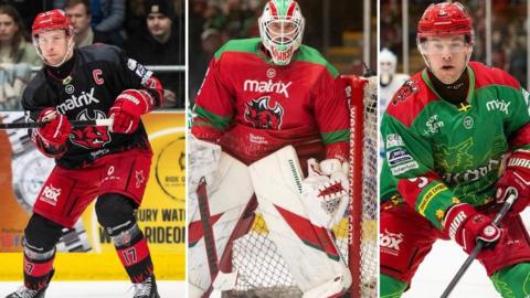 L-R: Mark Richardson, Ben Bowns and Ben Davies in action for Cardiff Devils