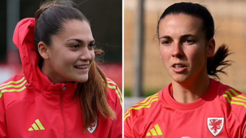 Safia Middleton-Patel and Olivia Clark during Wales training