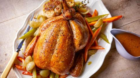 A large roast chicken.