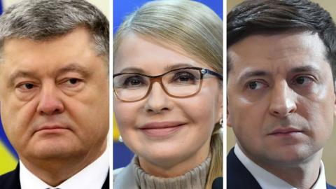 Petro Poroshenko (l), Yulia Tymoshenko (c), Volodymyr Zelenskiy (r)