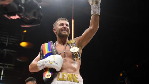 Lewis Edmondson celebrates winning the British and Commonwealth light-heavyweight titles at the Copper Box Arena in London