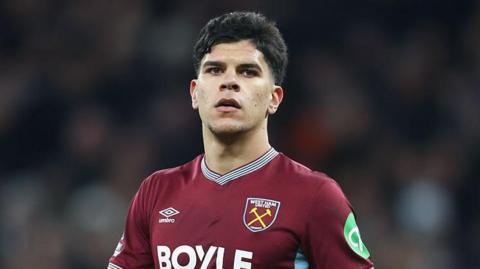 Close up of West Ham's Mateus Fernandes 