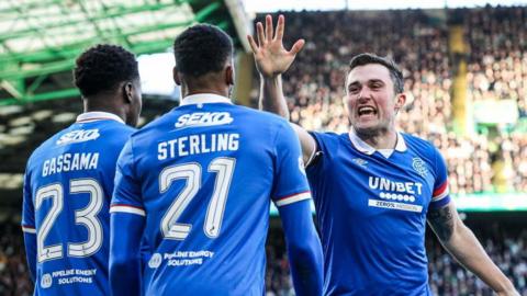 Rangers defender John Souttar with team-mates Dujon Sterling and Djeidi Gassama at Celtic Park