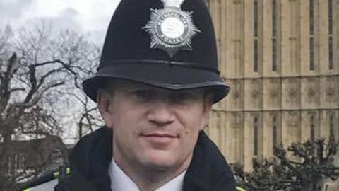 PC Keith Palmer standing outside the Houses of Parliament