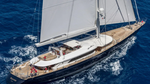 A handout photo made available on 19 August 2024 by Perini Navi Press Office shows the 'Bayesian' sailing boat, in Palermo, Sicily, Italy