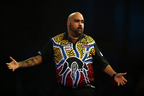 Kyle Anderson in action during his first round match against Brendan Dolan at the 2016 William Hill PDC World Darts Championships at Alexandra Palace.