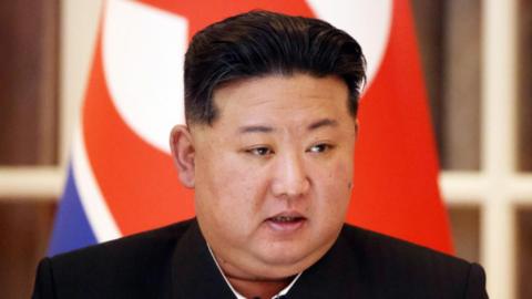 North Korean Supreme Leader Kim Jong Un speaks during a press confernce, June 19, 2024, in Pyongyang, North Korea.