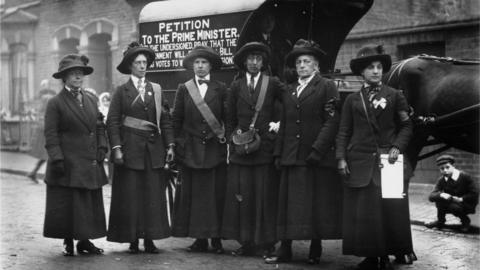 16th November 1912: Suffragettes in Finchley after they have walked from Edinburgh to London to deliver a petition to the prime minister.