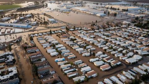 The Riviera Holiday Mobile Estates/Senior Community and nearby properties were flooded after another wave of storms in Merced, California