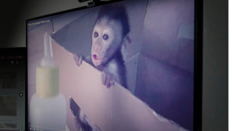 A baby monkey on a screen