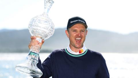 Justin Rose celebrates Pebble Beach win